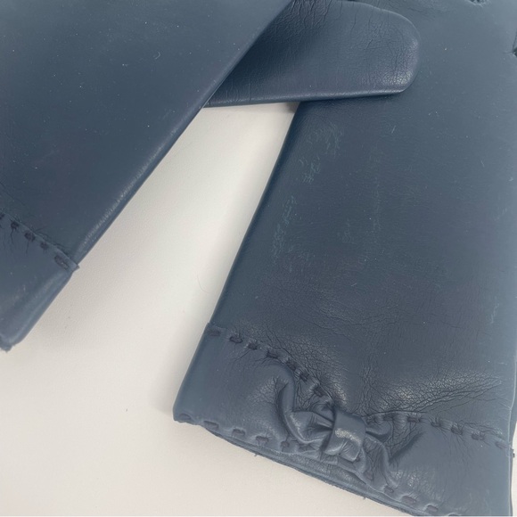 $2FOR$30 Vintage Navy Blue Thick Leather Gloves With Satin Lining - Picture 5 of 12